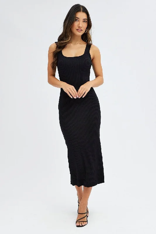 Women's Off - Shoulder Chunky Knit Sweater Dresses in Earth TonesBlack Knit Midi Dress Sleeveless Scoop Neck Bodycon Rib Women's Off - Shoulder Chunky Knit Sweater Dresses in Earth TonesBlack Knit Midi Dress Sleeveless Scoop Neck Bodycon Rib