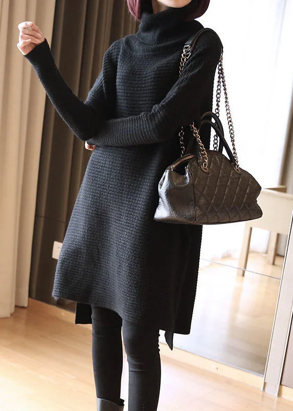 Sleeveless Women's Silk Blend Sweater Dresses for a Sophisticated LookBlack Loose Knit Long Sweater Turtle Neck Side Open Spring Sleeveless Women's Silk Blend Sweater Dresses for a Sophisticated LookBlack Loose Knit Long Sweater Turtle Neck Side Open Spring