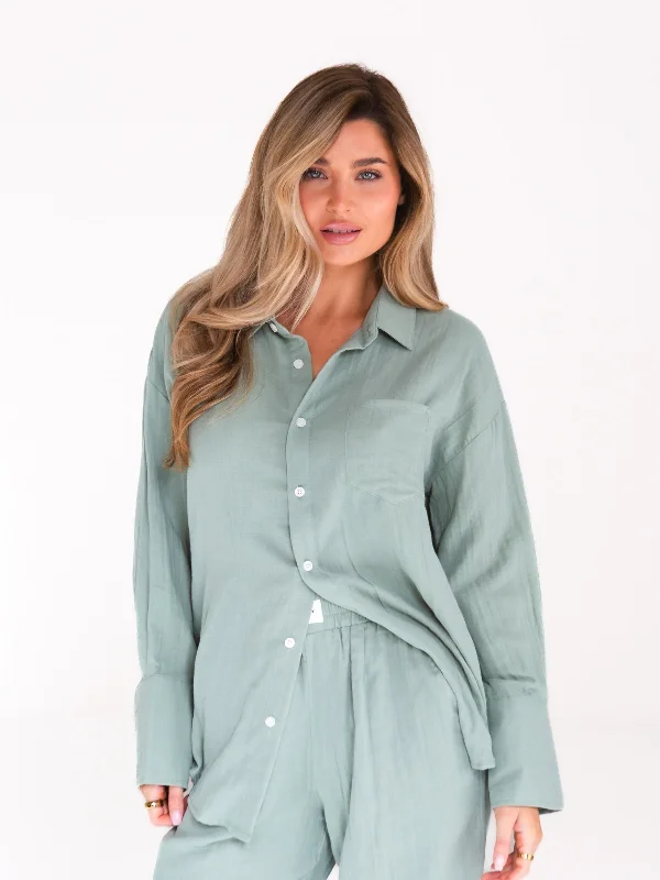Striped Women T Shirt in a Classic PatternCamilla Shirt - Sage Green