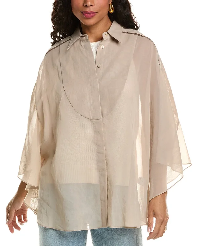 Plus Size Women's Open - Front Cardigan Style Sweater DressesBrunello Cucinelli Organza Poncho Top Plus Size Women's Open - Front Cardigan Style Sweater DressesBrunello Cucinelli Organza Poncho Top