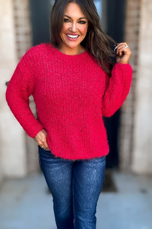 Boat Neck Women's Merino Wool Sweaters in Neutral ShadesBrushed Red Round Neck Sweater Boat Neck Women's Merino Wool Sweaters in Neutral ShadesBrushed Red Round Neck Sweater