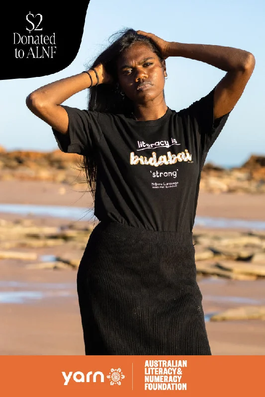 Ringer T Shirt Women with Retro - Inspired StripesBudabai 'Strong' ALNF Black Cotton Crew Neck Women's T-Shirt Ringer T Shirt Women with Retro - Inspired StripesBudabai 'Strong' ALNF Black Cotton Crew Neck Women's T-Shirt