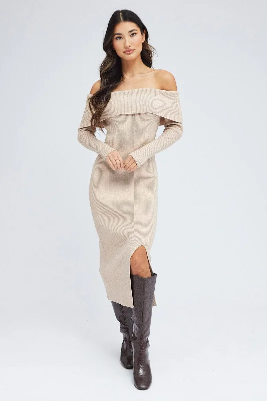 Mock Neck Women's Angora Blend Sweater Dresses in Solid ColorsCamel Midi Dress Long Sleeve Off Shoulder Bardot Knit Mock Neck Women's Angora Blend Sweater Dresses in Solid ColorsCamel Midi Dress Long Sleeve Off Shoulder Bardot Knit