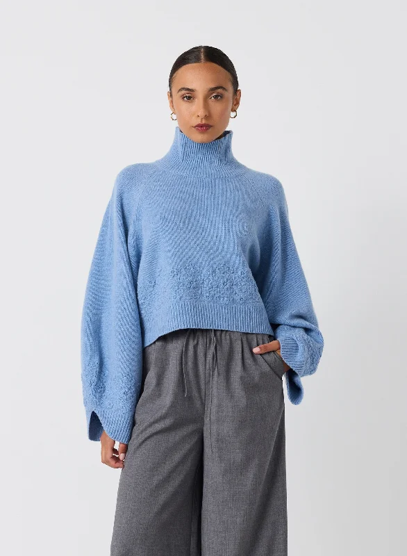 V - Neck Women's Ribbed Wool Sweaters for FallCarla Wool Embroidery Knit | Chambray Marle V - Neck Women's Ribbed Wool Sweaters for FallCarla Wool Embroidery Knit | Chambray Marle