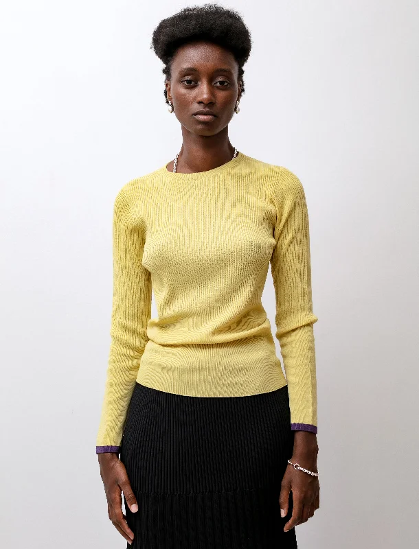 Striped Women T Shirt in a Classic PatternCupro Rib Top Yellow/Purple