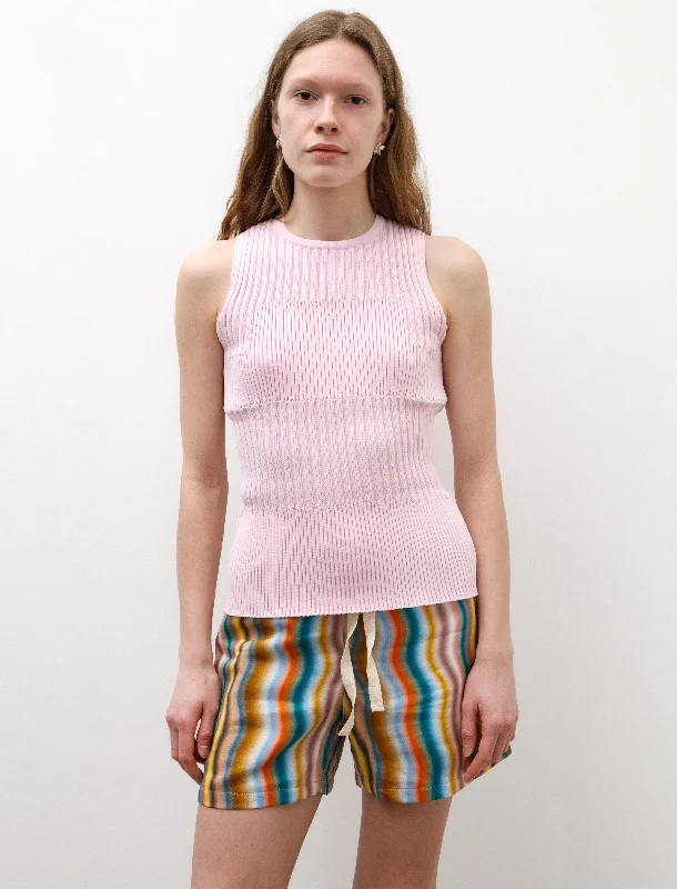 Embroidered Women T Shirt with Intricate DetailsFluted Sleeveless Top Pastel Pink