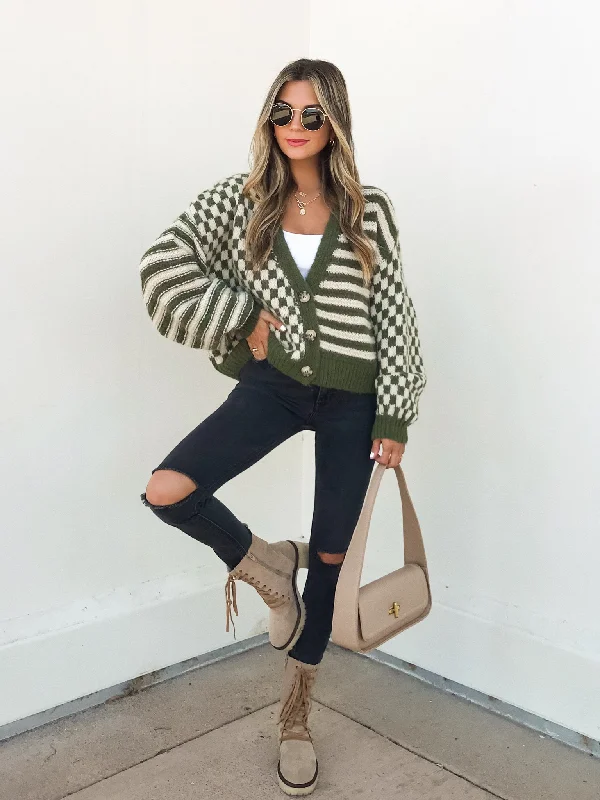 Freya Checkered Sweater in Olive