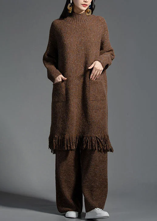 Plus Size Women's Fit - and - Flare Sweater Dresses with Ruffled HemCoffee Pockets Wool Knitwear Dress Stand Collar Winter Plus Size Women's Fit - and - Flare Sweater Dresses with Ruffled HemCoffee Pockets Wool Knitwear Dress Stand Collar Winter