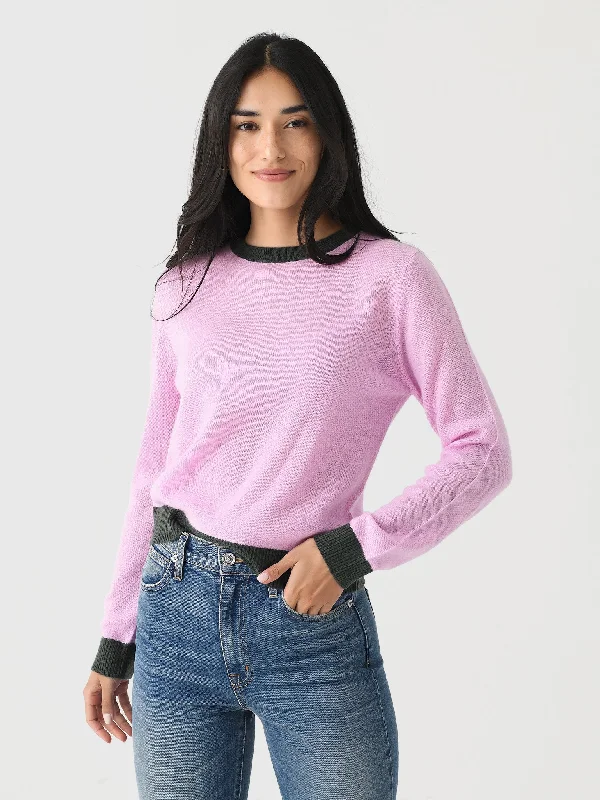 Boat Neck Women's Merino Wool Sweaters in Neutral ShadesContrast Crew Sweater in Rose/Khaki Boat Neck Women's Merino Wool Sweaters in Neutral ShadesContrast Crew Sweater in Rose/Khaki