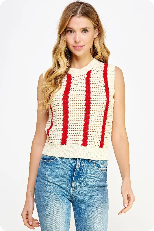 Short Sleeve Women's Cotton Blend Sweaters in Pastel ColorsCrochet Open Weave Striped Sleeveless Top Short Sleeve Women's Cotton Blend Sweaters in Pastel ColorsCrochet Open Weave Striped Sleeveless Top