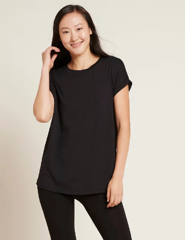 Distressed Women T Shirt with a Laid - Back AestheticDowntime Lounge Top - Black