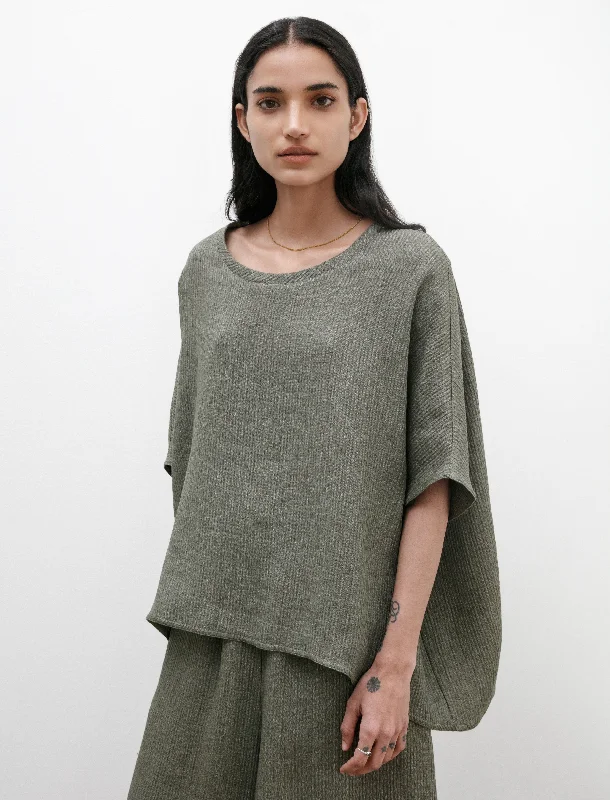 Puff Sleeve Women T Shirt for a Fashion - Forward LookEasy T-Shirt Wave Linen Military Green Puff Sleeve Women T Shirt for a Fashion - Forward LookEasy T-Shirt Wave Linen Military Green