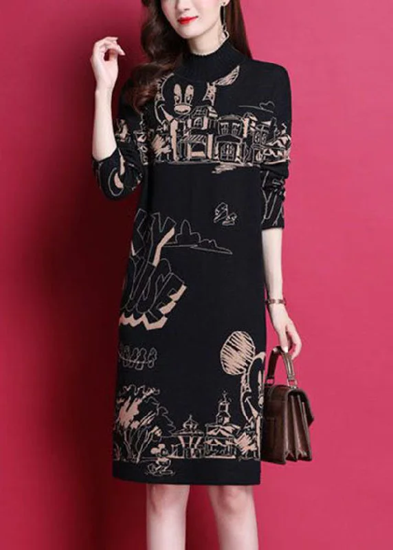 V - Neck Women's Ribbed Sweater Dresses with Belt for a Defined WaistFashion Black High Neck Print Thick Knit Holiday Dress Long Sleeve V - Neck Women's Ribbed Sweater Dresses with Belt for a Defined WaistFashion Black High Neck Print Thick Knit Holiday Dress Long Sleeve