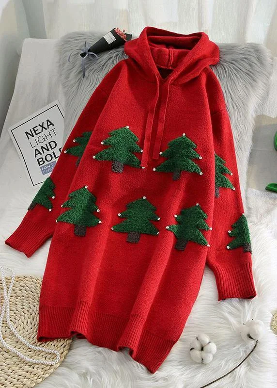 A - Line Women's Merino Wool Sweater Dresses in Classic StylesFashion red Sweater weather Vintage hooded drawstring Hipster knitwear A - Line Women's Merino Wool Sweater Dresses in Classic StylesFashion red Sweater weather Vintage hooded drawstring Hipster knitwear