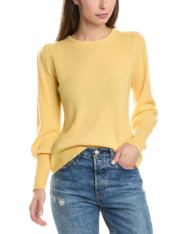 Plus Size Women's Turtleneck Sweater Dresses with Side SlitsForte Cashmere Gathered Sleeve Crew Cashmere Sweater Plus Size Women's Turtleneck Sweater Dresses with Side SlitsForte Cashmere Gathered Sleeve Crew Cashmere Sweater