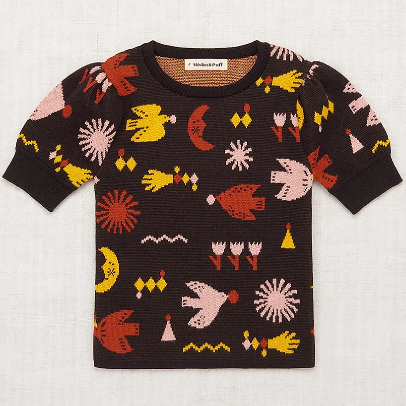 Cropped Women's Angora Blend Sweaters for a Trendy LookFrankie Top in Basalt Daleyden Fête Jacquard by Misha & Puff Cropped Women's Angora Blend Sweaters for a Trendy LookFrankie Top in Basalt Daleyden Fête Jacquard by Misha & Puff