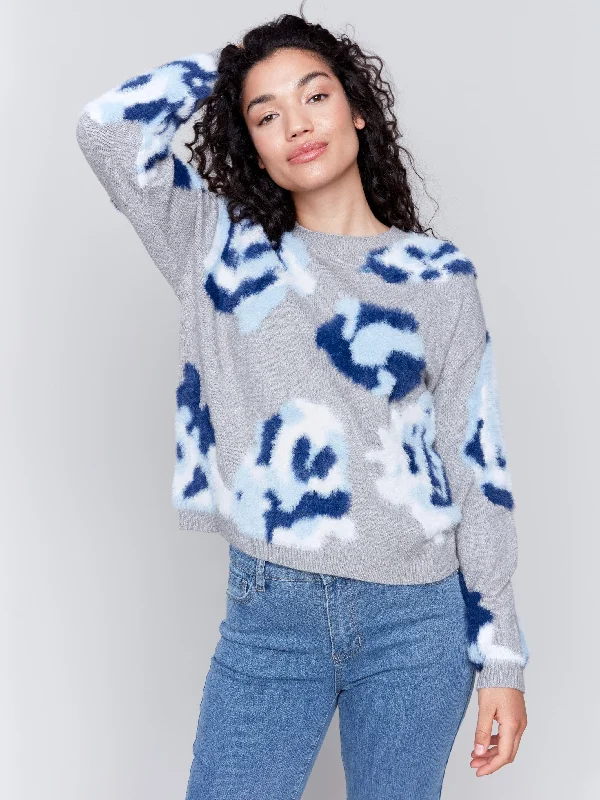 Sleeveless Women's Silk - Trimmed Sweaters for SummerFuzzy Floral Jacquard Knit Sweater - Light Grey Sleeveless Women's Silk - Trimmed Sweaters for SummerFuzzy Floral Jacquard Knit Sweater - Light Grey
