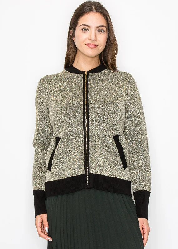 Plus Size Women's Sequined Sweaters for Special OccasionsGold Shimmer Zip-Up Jacket