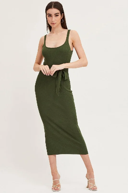 Green Knit Dress Evening Bodycon