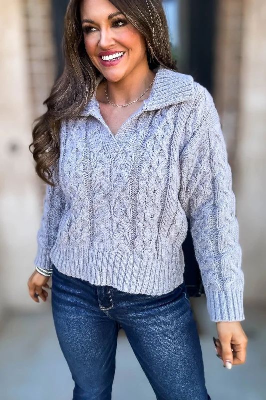 Women's Long Sleeve Turtleneck Cashmere SweatersHeather Grey Long Sleeve V-Neck Cable Knit Sweater Women's Long Sleeve Turtleneck Cashmere SweatersHeather Grey Long Sleeve V-Neck Cable Knit Sweater