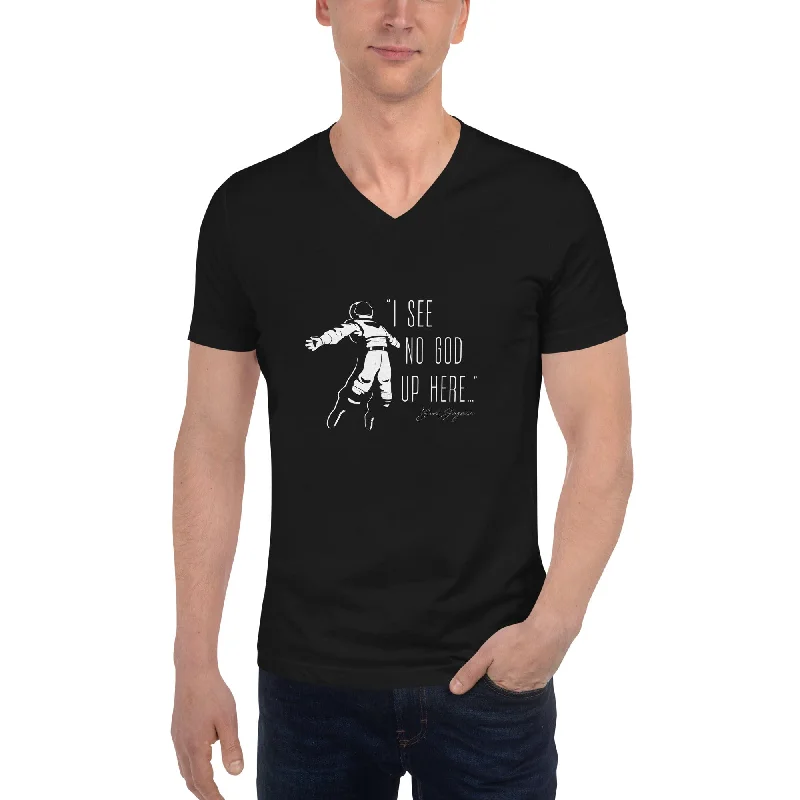 Striped Women T Shirt in a Classic PatternI see no god up here - Unisex V-Neck T-Shirt Striped Women T Shirt in a Classic PatternI see no god up here - Unisex V-Neck T-Shirt