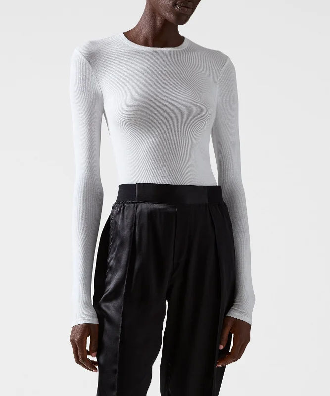 Muscle Women T Shirt for a Sporty and Casual LookModal Rib Long Sleeve Crew - White