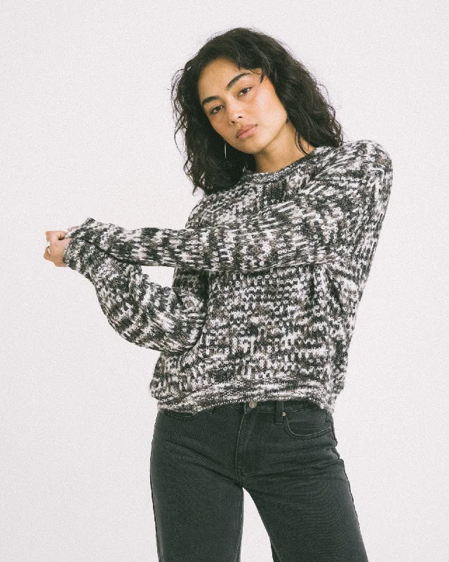 Cropped Women's Angora Blend Sweaters for a Trendy LookSimone Space Dye Crew Neck Black Stripes Cropped Women's Angora Blend Sweaters for a Trendy LookSimone Space Dye Crew Neck Black Stripes