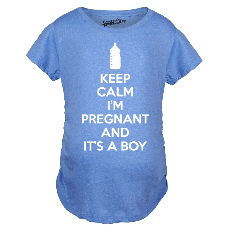 Embroidered Women T Shirt with Intricate DetailsKeep Calm I'm Pregnant And It's A Boy Maternity T Shirt Embroidered Women T Shirt with Intricate DetailsKeep Calm I'm Pregnant And It's A Boy Maternity T Shirt