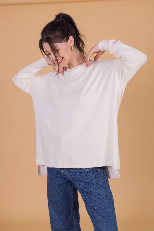 High - Low Hem Women's Cashmere - Blended SweatersKnit Sweater Egon Cream