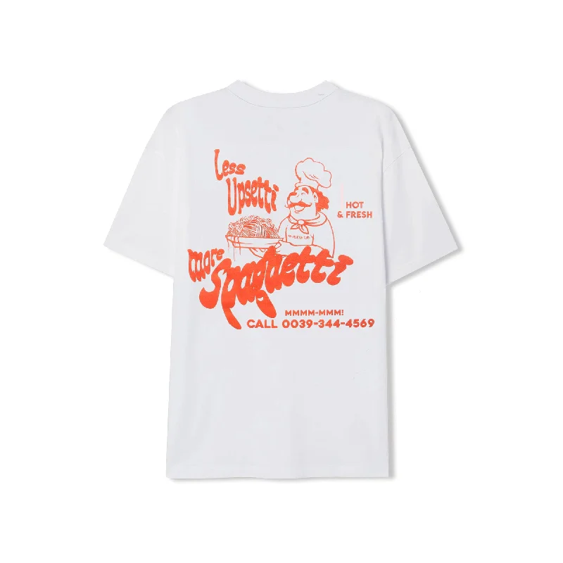 Distressed Women T Shirt with a Laid - Back AestheticLess Upsetti T-Shirt - White