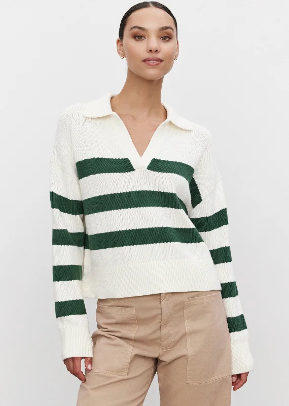 Tie - Front Women's Lambswool Sweaters in Pastel HuesLucie Polo Top in Milk Forest