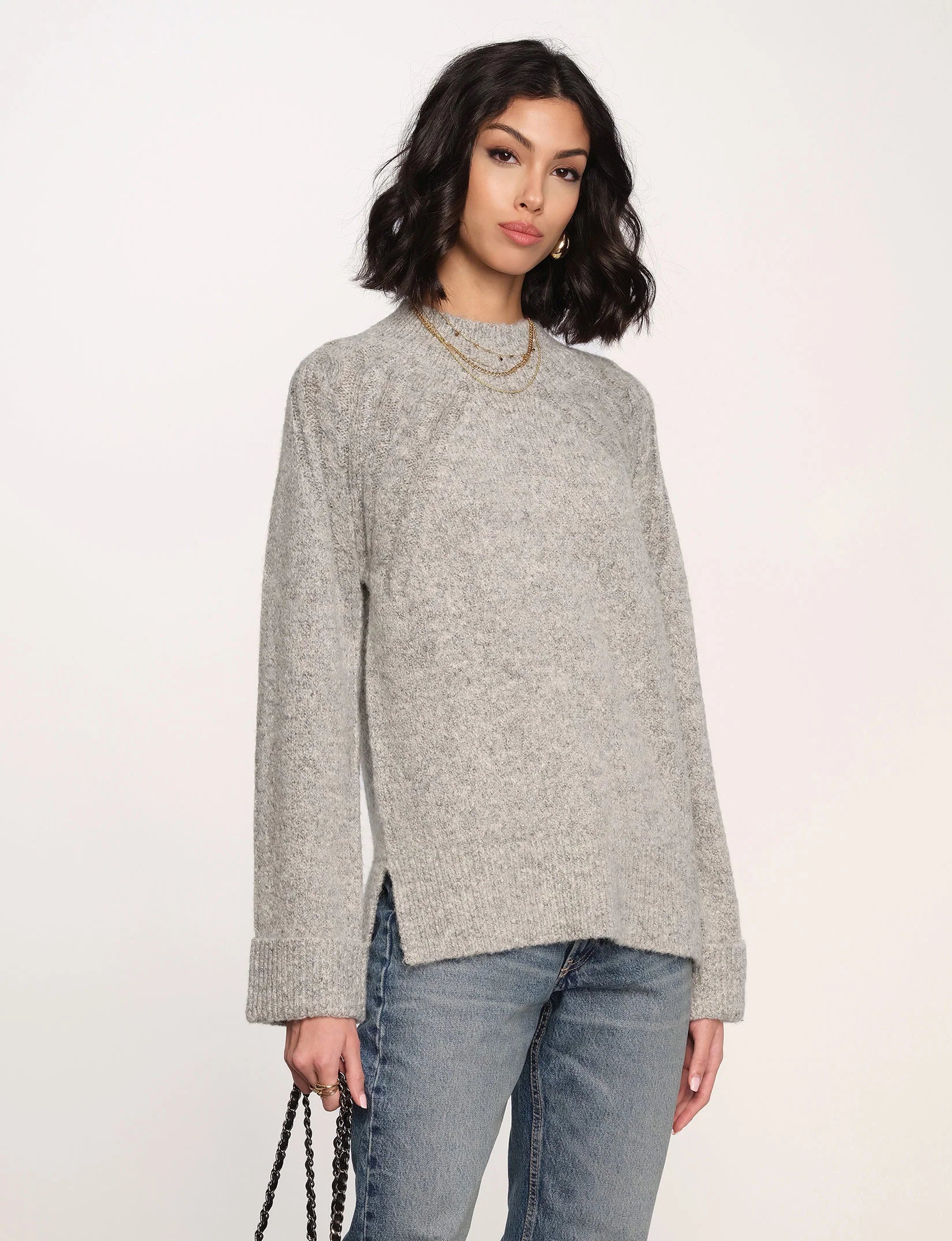 Plus Size Women's Oversized Chunky Knit SweatersLynn Sweater in Heather Grey