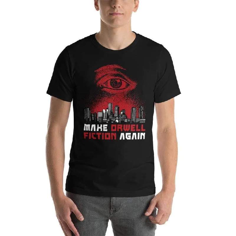 Distressed Women T Shirt with a Laid - Back AestheticMake Orwell Fiction Again - Dystopian Version - Basic T-Shirt Distressed Women T Shirt with a Laid - Back AestheticMake Orwell Fiction Again - Dystopian Version - Basic T-Shirt