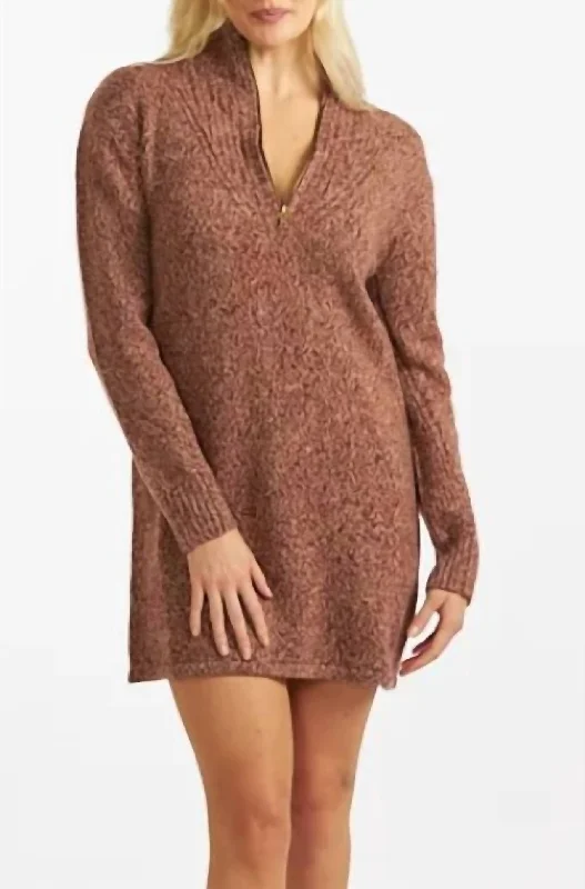 Plus Size Women's Fit - and - Flare Sweater Dresses with Ruffled HemMarled Wool Cashmere Half Zip Sweater Dress in Brown Plus Size Women's Fit - and - Flare Sweater Dresses with Ruffled HemMarled Wool Cashmere Half Zip Sweater Dress in Brown