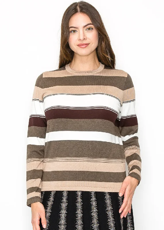 Mock Neck Women's Alpaca Wool Sweaters in Earth TonesMulti-Toned Striped Sweater