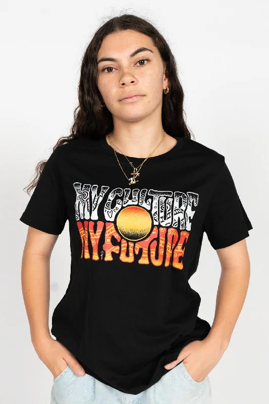 Crop Top Women T Shirt to Pair with High - Waisted Bottoms"My Culture, My Future" Black Cotton Crew Neck Women's T-Shirt Crop Top Women T Shirt to Pair with High - Waisted Bottoms"My Culture, My Future" Black Cotton Crew Neck Women's T-Shirt