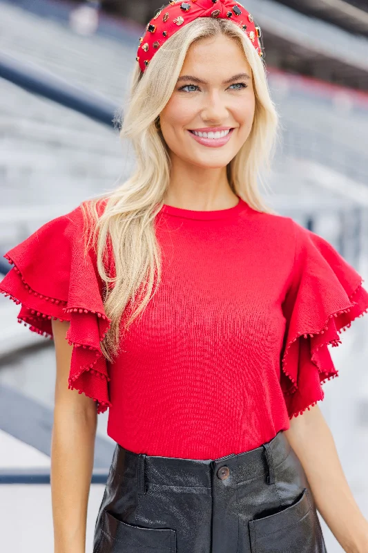 Plus Size Women's Belted Cable Knit SweatersMy Kind Of Love Red Pompom Sweater