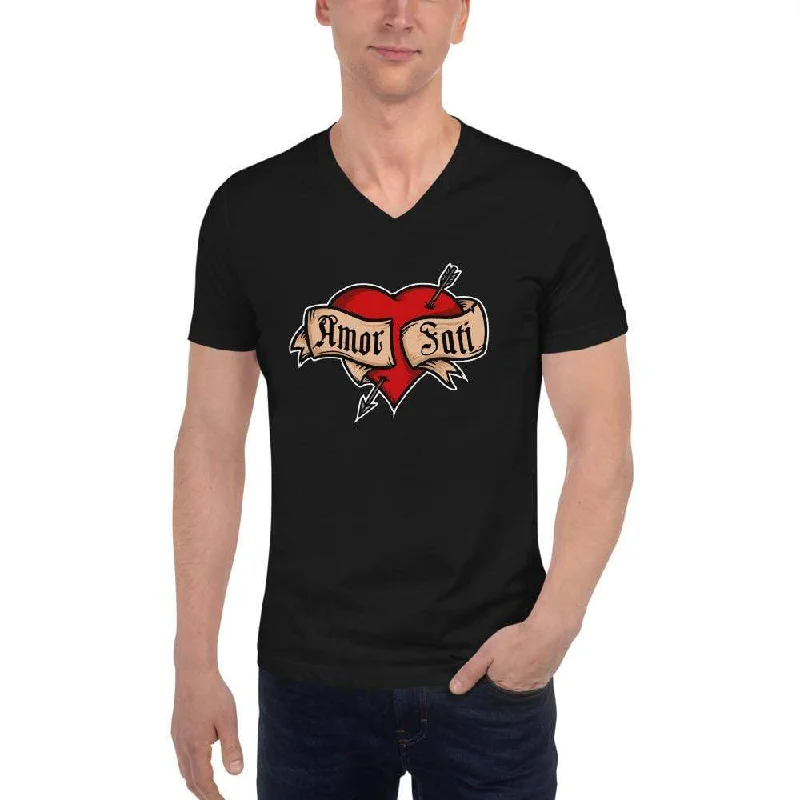 Puff Sleeve Women T Shirt for a Fashion - Forward LookNietzsche Fatalism Amor Fati Tattoo Heart - Unisex V-Neck T-Shirt Puff Sleeve Women T Shirt for a Fashion - Forward LookNietzsche Fatalism Amor Fati Tattoo Heart - Unisex V-Neck T-Shirt