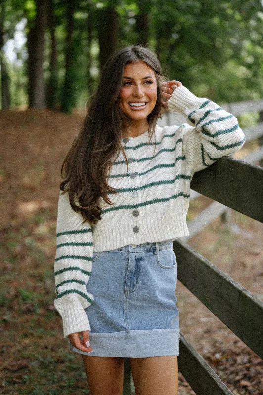Women's Long Sleeve Turtleneck Cashmere SweatersOxford Sweater- Cream/Green