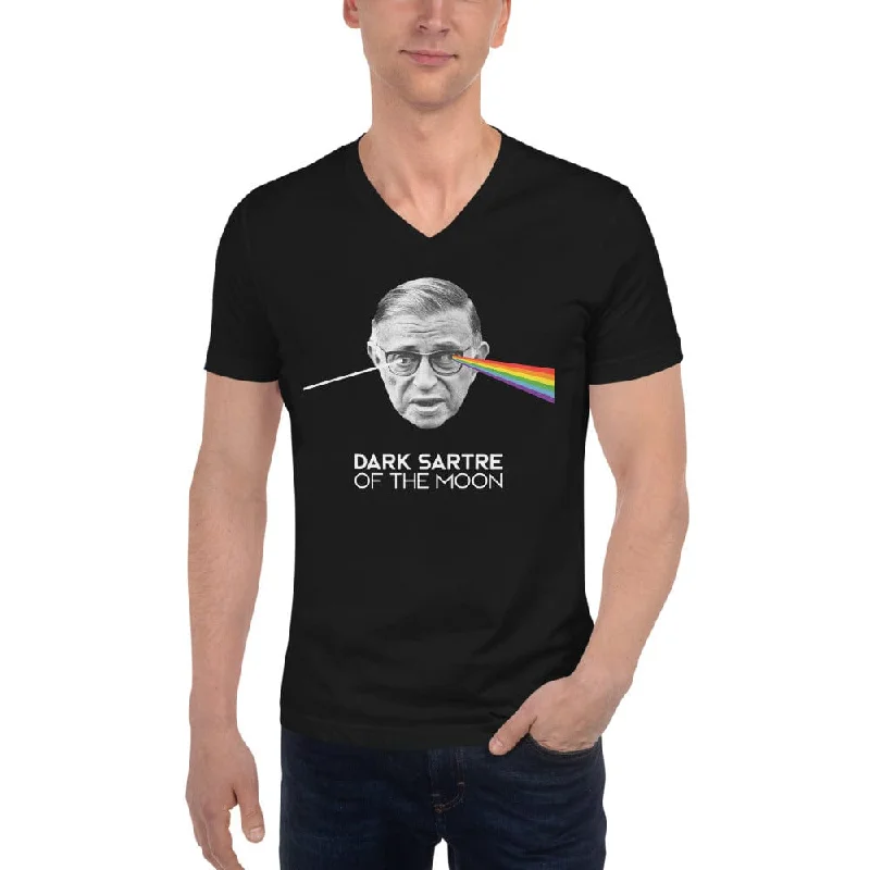Muscle Women T Shirt for a Sporty and Casual LookPeak Absurdism - The Dark Sartre Of The Moon - Unisex V-Neck T-Shirt Muscle Women T Shirt for a Sporty and Casual LookPeak Absurdism - The Dark Sartre Of The Moon - Unisex V-Neck T-Shirt