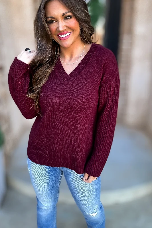 High - Low Hem Women's Cashmere - Blended SweatersPer Usual Burgundy Back & Sleeves Textured Knit Sweater Top High - Low Hem Women's Cashmere - Blended SweatersPer Usual Burgundy Back & Sleeves Textured Knit Sweater Top