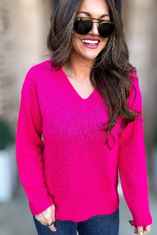 Button - Down Women's Shetland Wool Sweaters in Traditional PatternsPer Usual Magenta Back & Sleeves Textured Knit Sweater Top Button - Down Women's Shetland Wool Sweaters in Traditional PatternsPer Usual Magenta Back & Sleeves Textured Knit Sweater Top