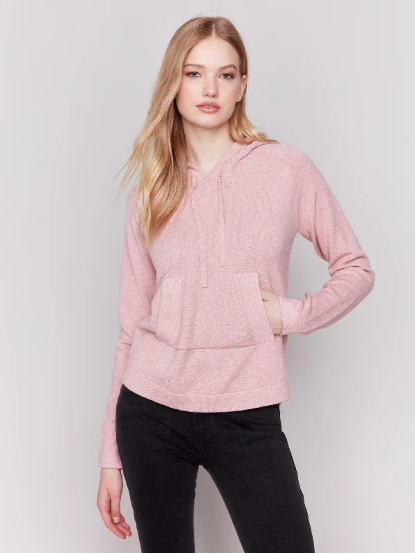 V - Neck Women's Ribbed Wool Sweaters for FallPlush Knit Hoodie Sweater - Woodrose
