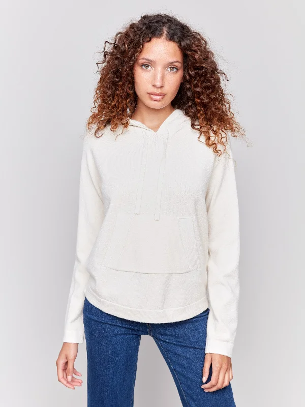 Plus Size Women's Ruffled Hem Sweaters in Floral PrintsPlush Knit Hoodie Sweater - Natural Plus Size Women's Ruffled Hem Sweaters in Floral PrintsPlush Knit Hoodie Sweater - Natural