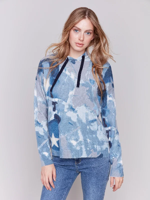 Mock Neck Women's Alpaca Wool Sweaters in Earth TonesPrinted Hoodie Sweater - Navy