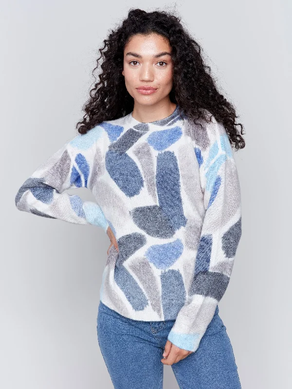Plus Size Women's Embroidered Sweaters in Ethnic StylesReversible Printed Sweater - Sapphire Plus Size Women's Embroidered Sweaters in Ethnic StylesReversible Printed Sweater - Sapphire