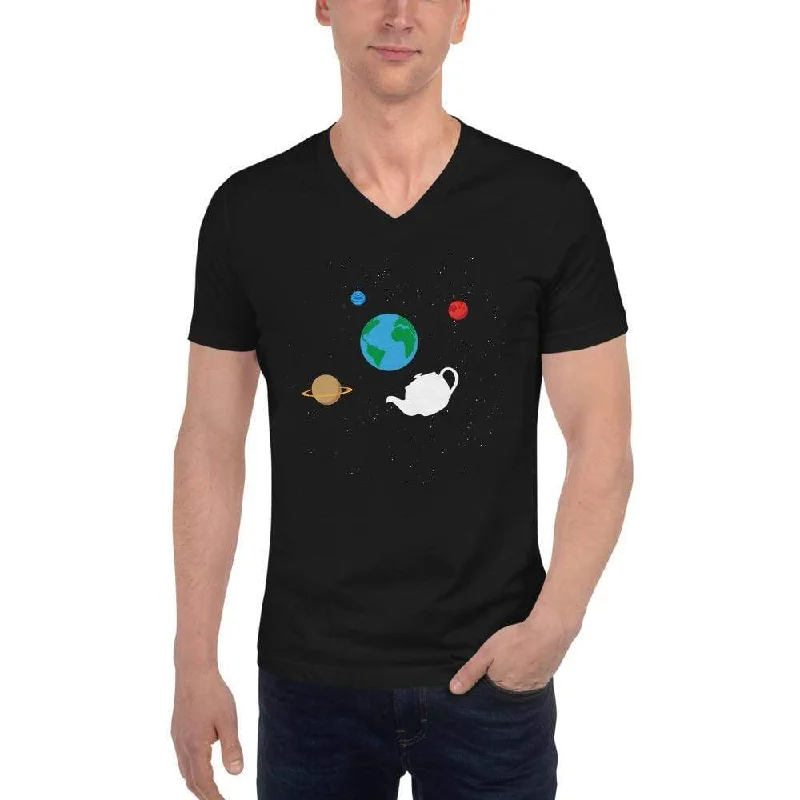Sequined Women T Shirt for a Sparkly Night OutRussell's Teapot Floating in Space - Unisex V-Neck T-Shirt Sequined Women T Shirt for a Sparkly Night OutRussell's Teapot Floating in Space - Unisex V-Neck T-Shirt