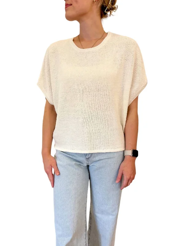 High - Low Hem Women's Cashmere - Blended SweatersShort Sleeve Sweater In White