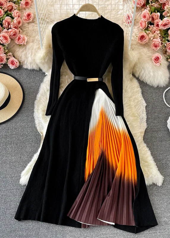 Longline Women's Mohair Sweater Dresses in a Loose FitSimple Black Stand Collar Wrinkled Patchwork Sashes Knit Long Dress Spring Longline Women's Mohair Sweater Dresses in a Loose FitSimple Black Stand Collar Wrinkled Patchwork Sashes Knit Long Dress Spring