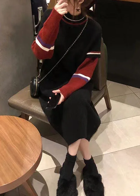 Women's Off - Shoulder Chunky Knit Sweater Dresses in Earth TonesSimple O Neck Rough Edge Sweater Weather Upcycle Black Hipster Knitwear Women's Off - Shoulder Chunky Knit Sweater Dresses in Earth TonesSimple O Neck Rough Edge Sweater Weather Upcycle Black Hipster Knitwear